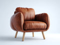 Fauteuil - cuir - bois - 86 x 82 x 83 cm - marron cognac-bois naturel - style rétro moderne