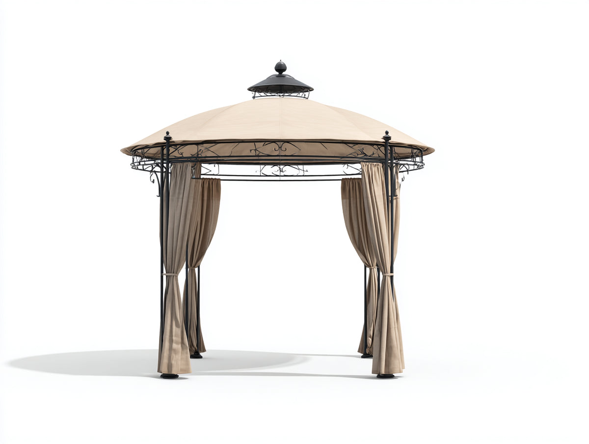 Tonnelle de jardin - Métal-Textile - 300x300x295 cm - Beige-Noir - Style classique