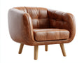 Fauteuil - cuir - bois - 84 x 79 x 78 cm - marron cognac-bois naturel - style rétro moderne