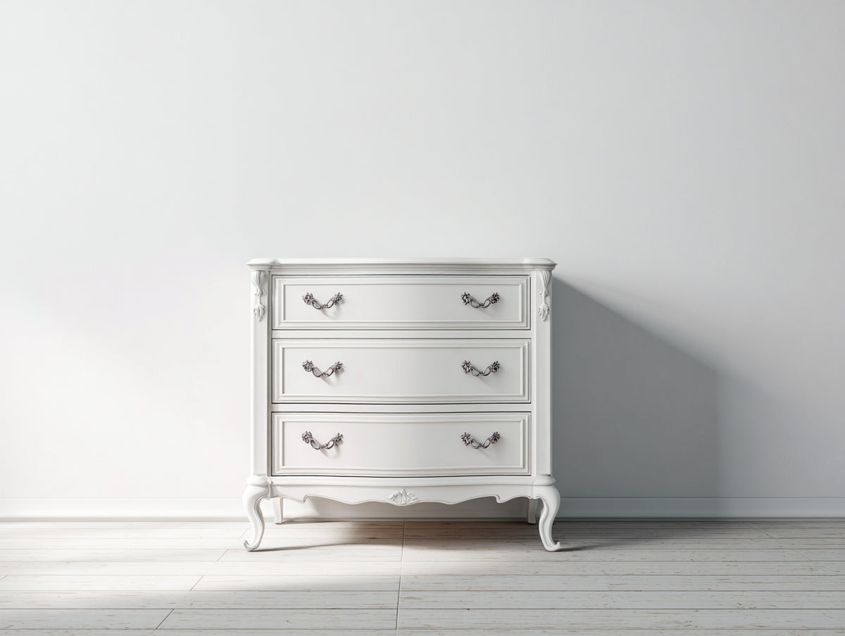 Commode - Bois-Métal - 90 x 43 x 82 cm - Blanc-Argent vieilli - Style classique