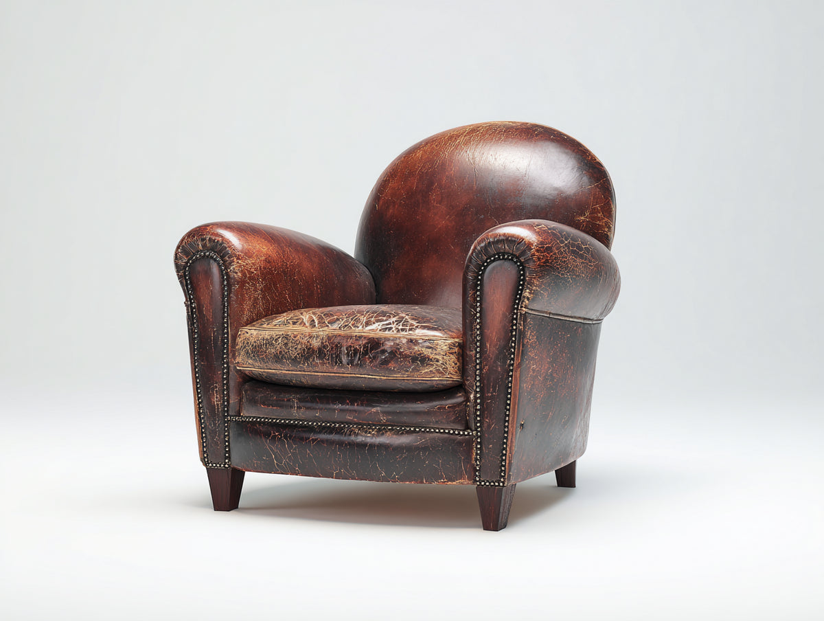 Fauteuil - cuir - bois - 78 x 76 x 88 cm - brun foncé-bois brun - style club vintage