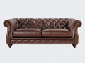 Canapé 2 places - cuir - 184x92x79 cm - marron foncé - style Chesterfield