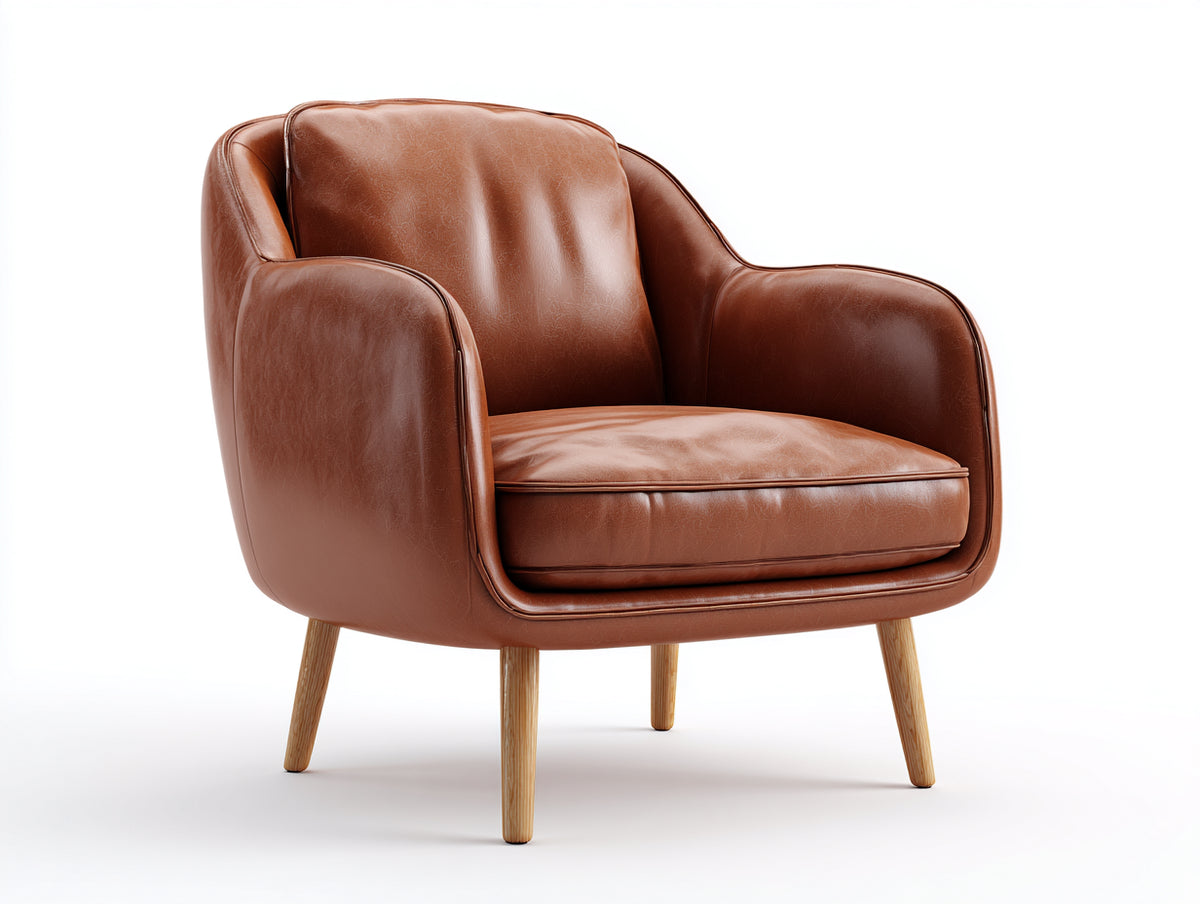 Fauteuil - cuir - bois - 80 x 77 x 81 cm - marron cognac-bois naturel - style moderne
