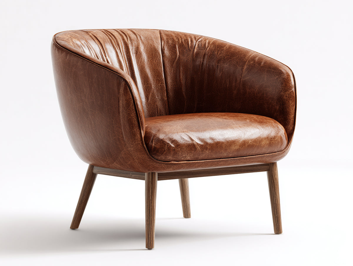Fauteuil - cuir - bois - 81 x 77 x 79 cm - marron cognac-bois brun - style moderne rétro