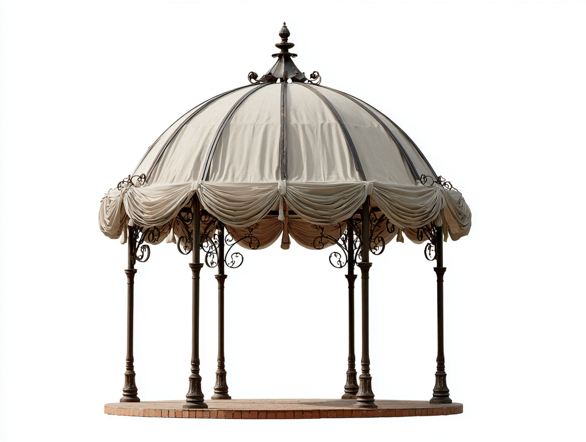 Tonnelle de jardin - Métal-Textile - 360x360x330 cm - Crème-Bronze - Style victorien