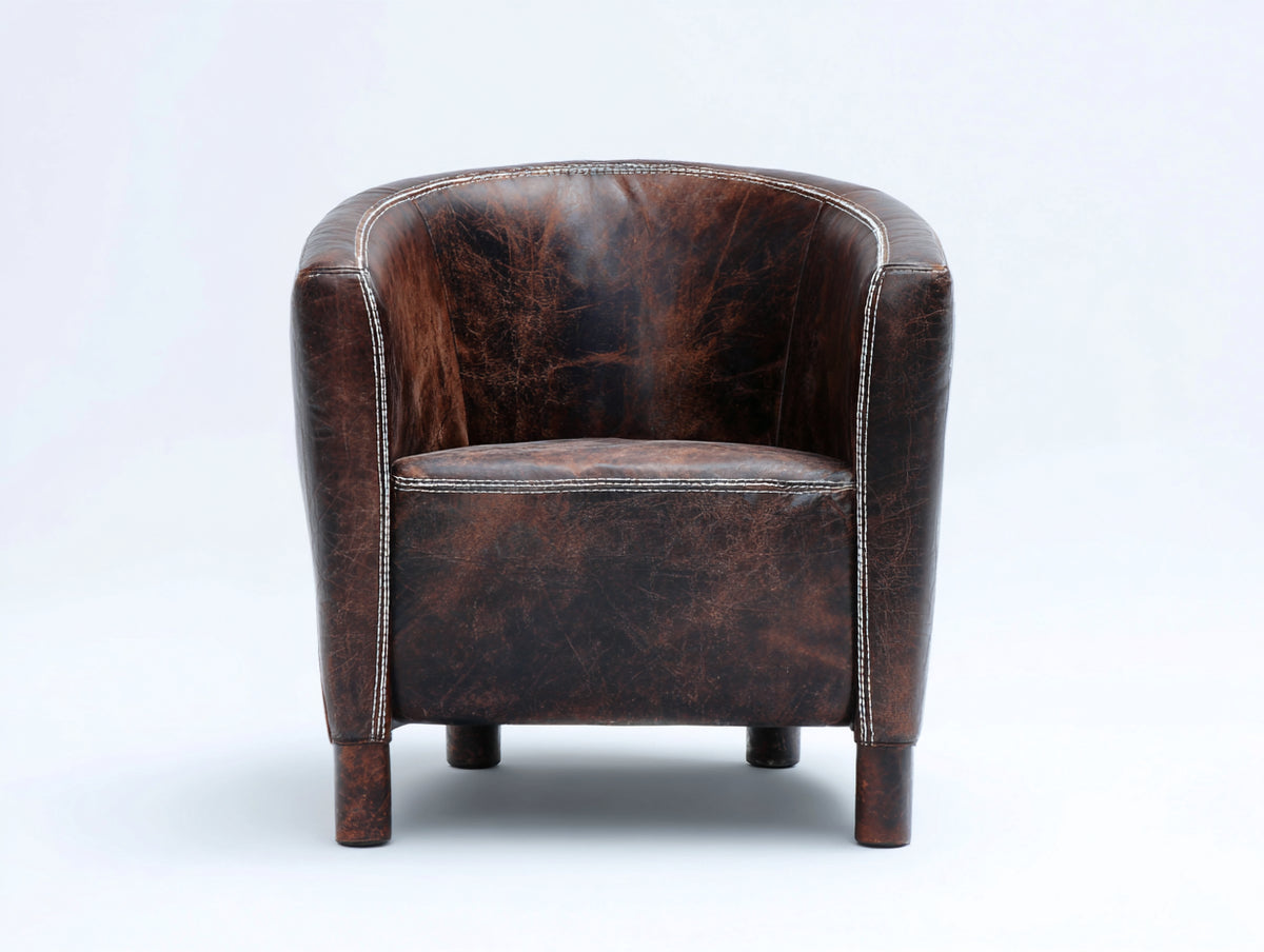 Fauteuil - cuir - 74 x 72 x 78 cm - brun foncé - style club rétro