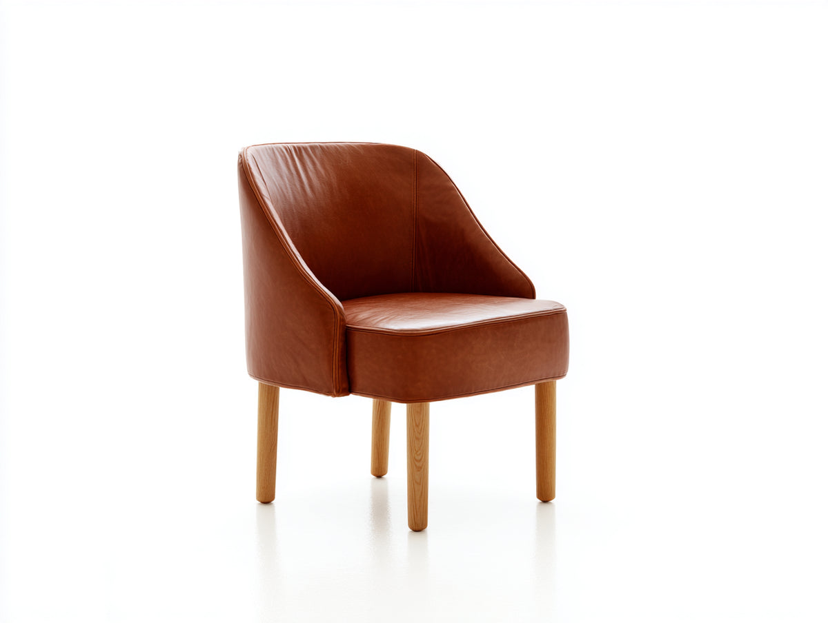 Fauteuil - cuir - bois - 72 x 70 x 84 cm - marron cognac-bois naturel - style contemporain