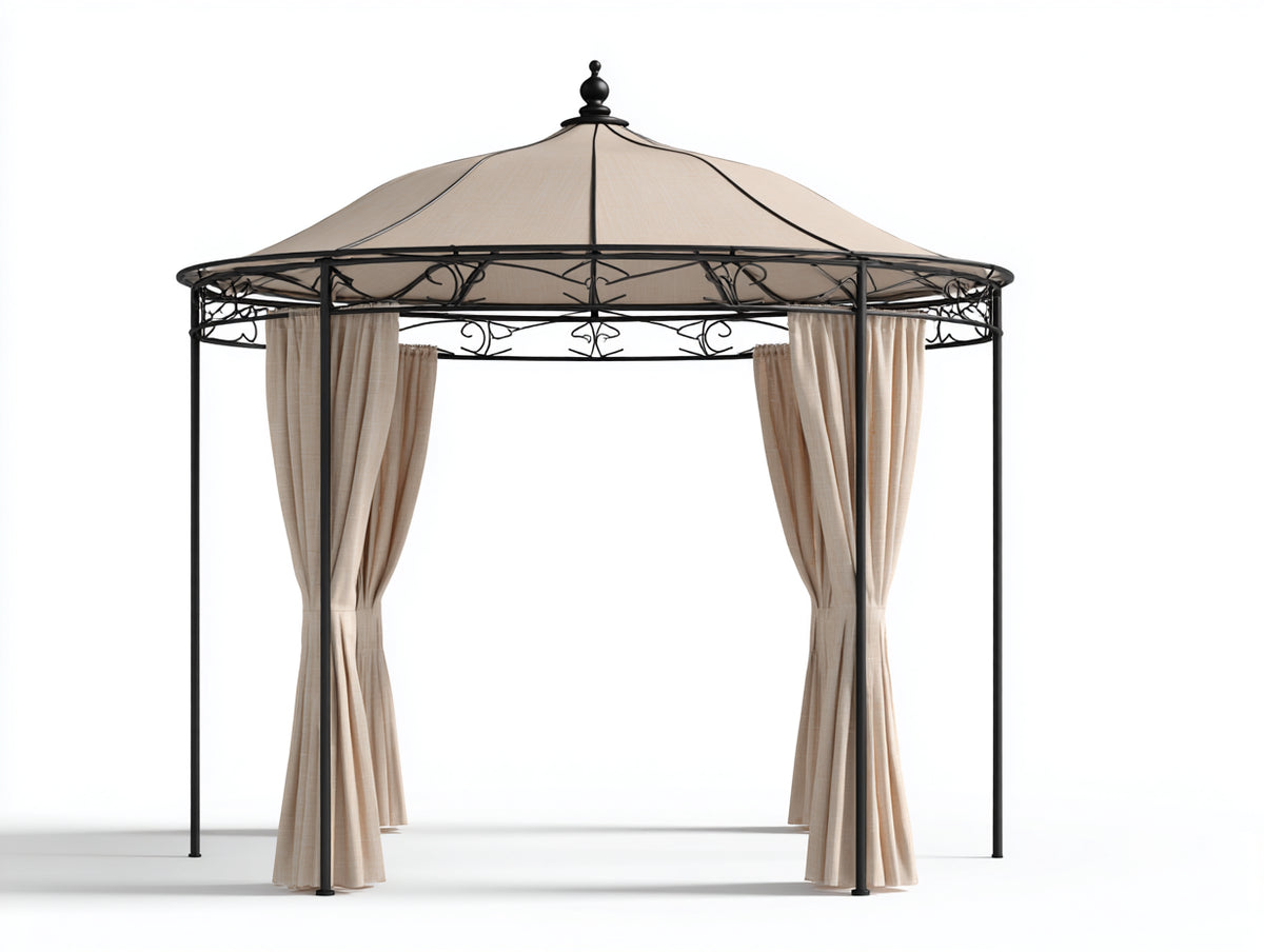 Tonnelle de jardin - Métal-Textile - 350x350x300 cm - Beige-Noir - Style romantique