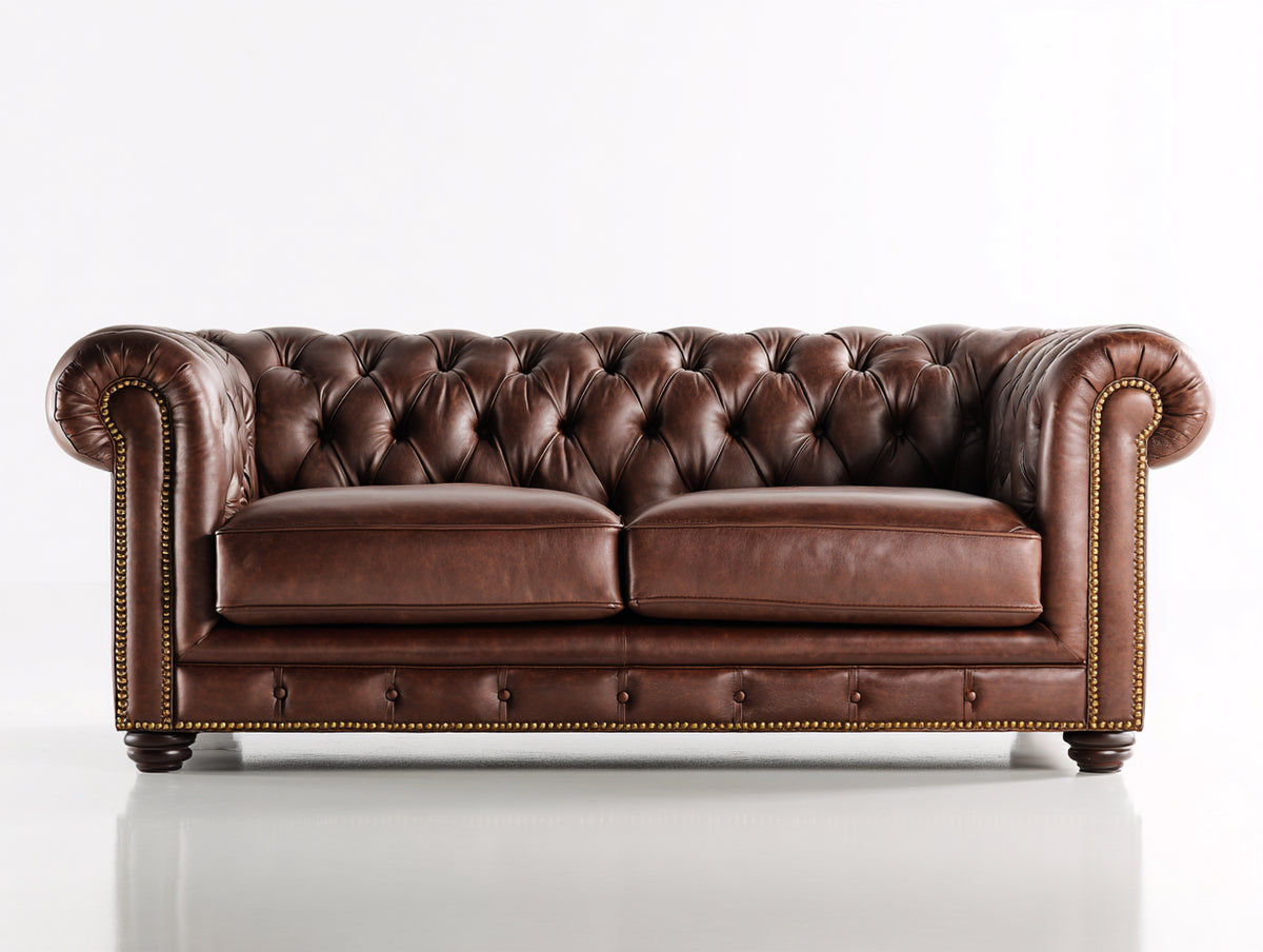 Canapé 2 places - cuir - 181x92x79 cm - marron chocolat - style Chesterfield classique