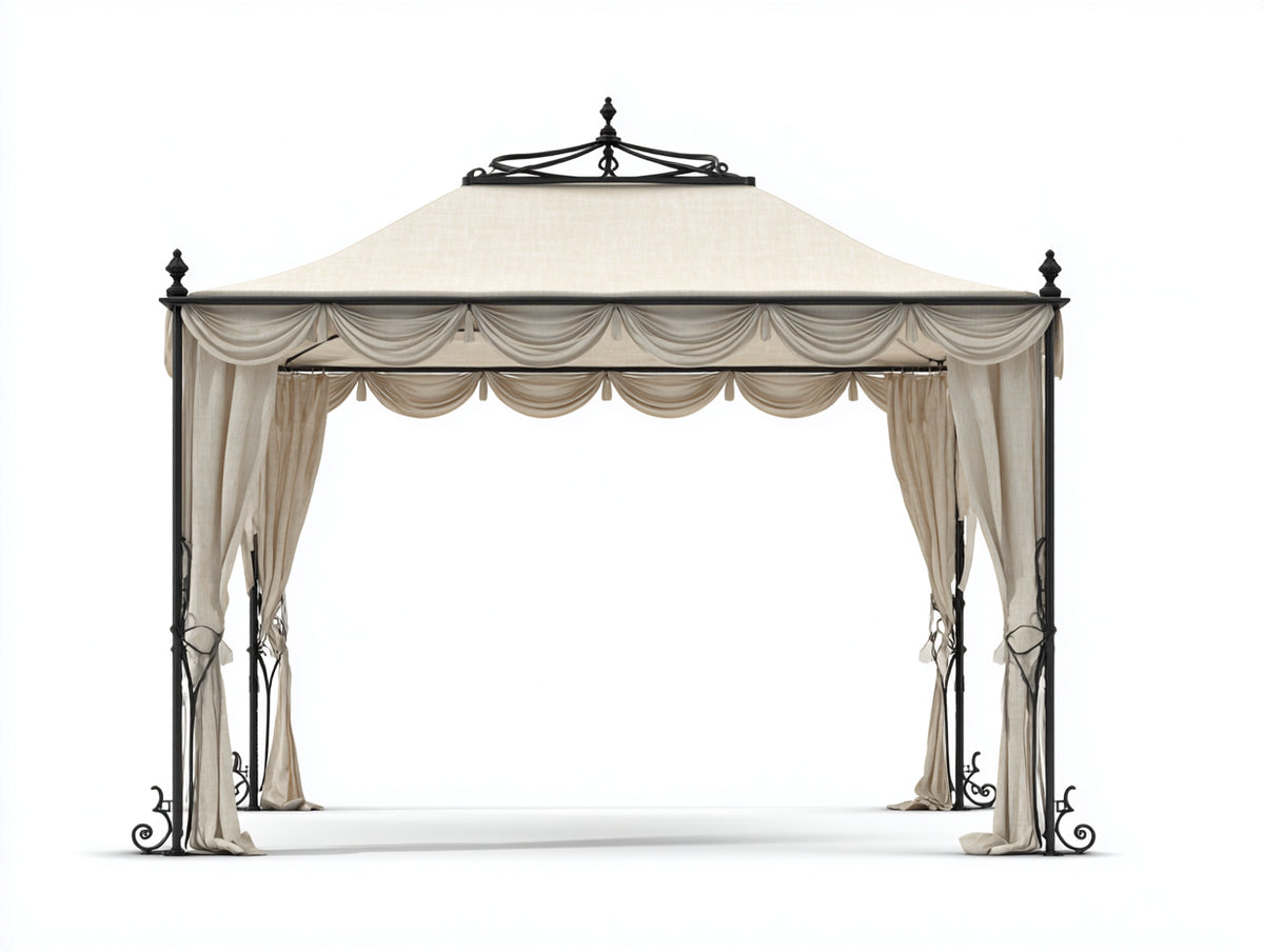 Tonnelle de jardin - Métal-Textile - 350x300x285 cm - Crème-Noir - Style romantique