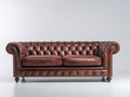 Canapé 2 places - cuir - 181x91x79 cm - marron acajou - style Chesterfield classique