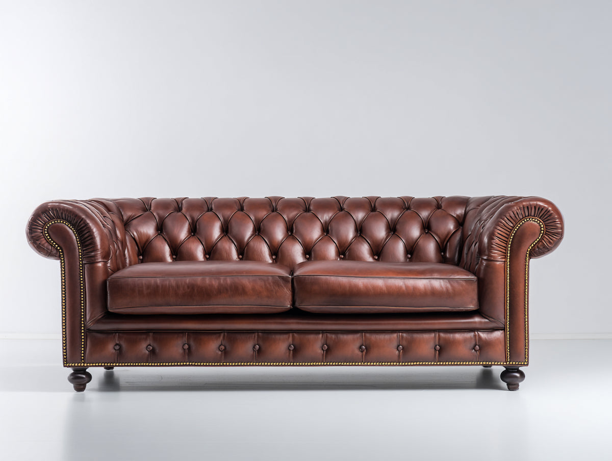 Canapé 2 places - cuir - 181x91x79 cm - marron acajou - style Chesterfield classique