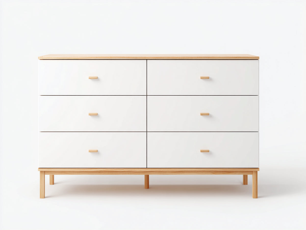 Commode - Bois - 120 x 40 x 80 cm - Blanc-Bois clair - Style moderne