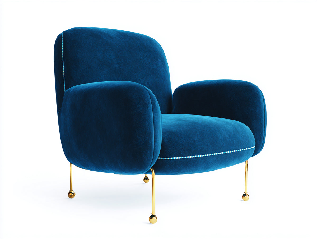 Fauteuil - velours - métal - 82 x 78 x 86 cm - bleu royal-doré - style Art déco contemporain
