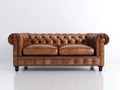 Canapé 2 places - cuir - 180x90x78 cm - marron caramel - style Chesterfield classique
