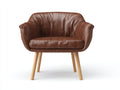 Fauteuil - cuir - bois - 78 x 74 x 77 cm - marron-bois naturel - style moderne