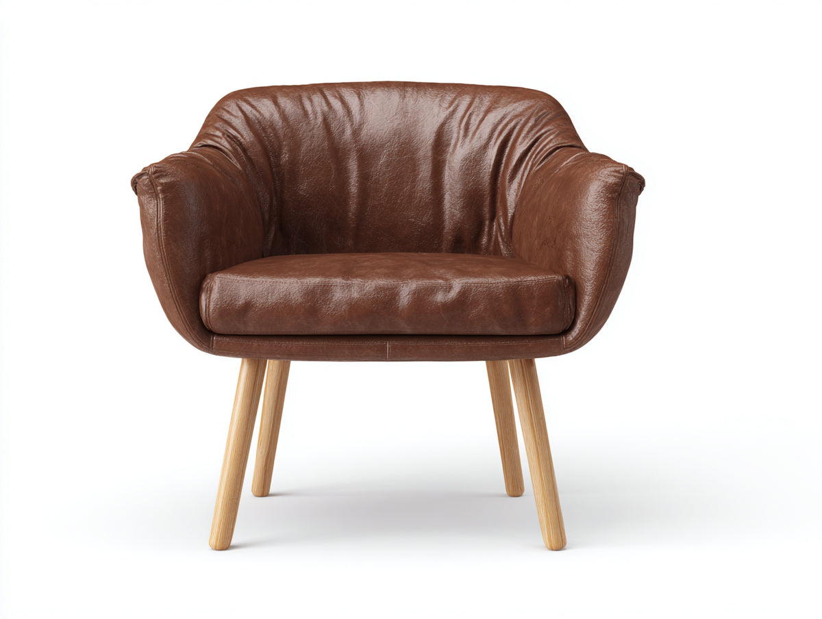 Fauteuil - cuir - bois - 78 x 74 x 77 cm - marron-bois naturel - style moderne