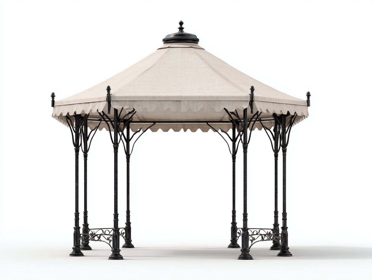 Tonnelle de jardin - Métal-Textile - 320x320x285 cm - Beige-Noir - Style victorien