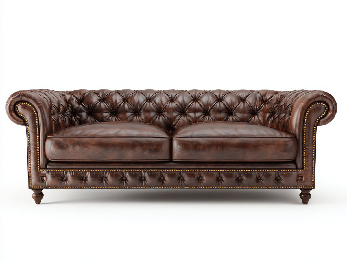 Canapé 2 places - cuir - 186x93x79 cm - marron chocolat - style Chesterfield classique