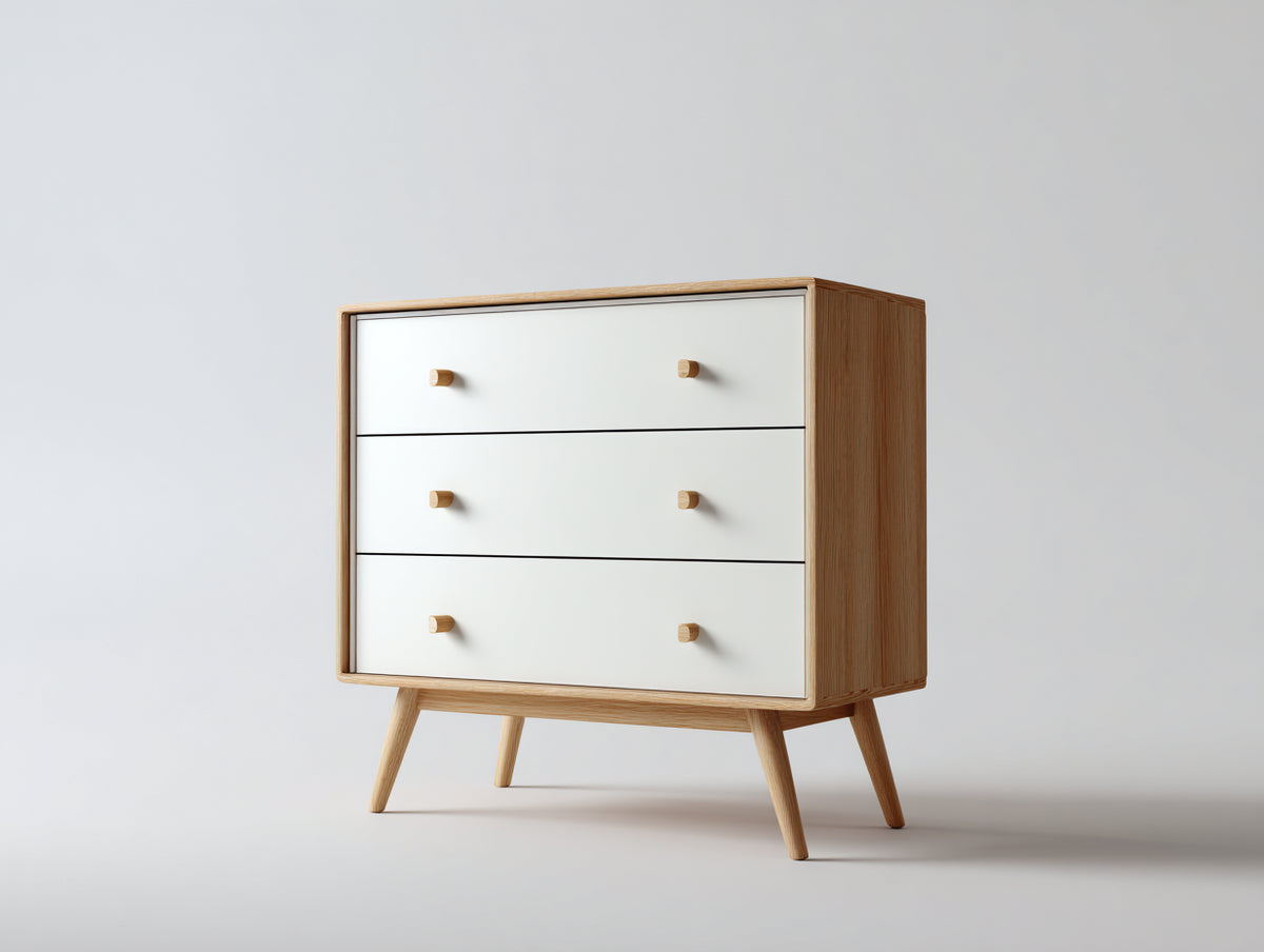 Commode - Bois - 80x40x85 cm - Blanc-Bois naturel - Scandinave