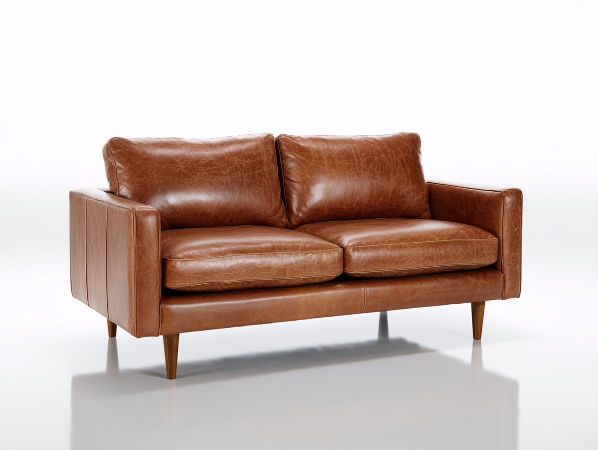 Canapé 2 places - cuir - 170x86x82 cm - marron cognac - style rétro moderne