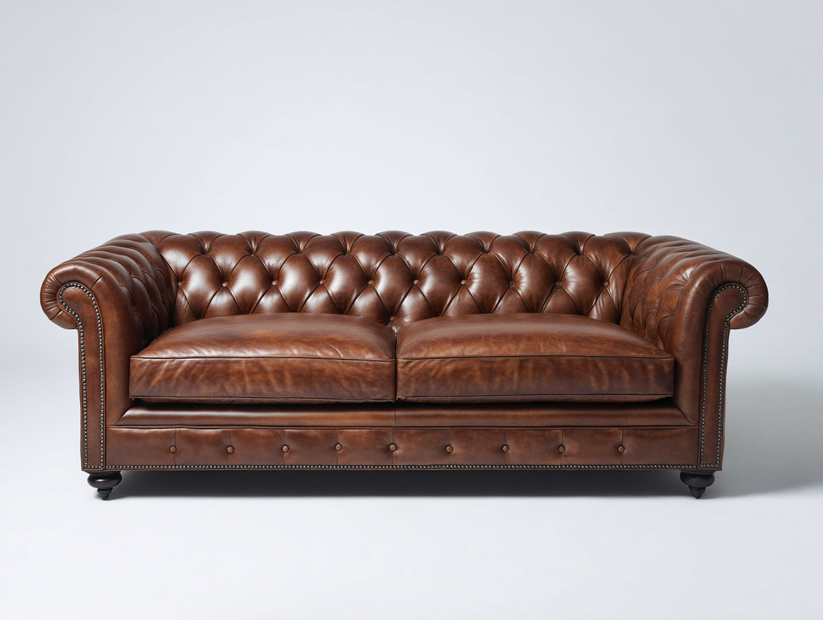 Canapé 2 places - cuir - 182x91x79 cm - marron cognac - style Chesterfield classique