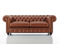 Canapé 2 places - cuir - 179x90x78 cm - marron cognac - style Chesterfield classique