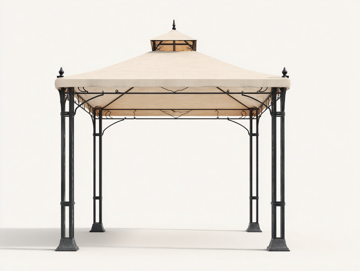 Tonnelle de jardin - Métal-Textile - 300x300x290 cm - Beige-Noir - Style classique
