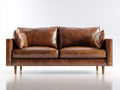 Canapé 2 places - cuir - 176x87x83 cm - marron cognac - style mid-century moderne
