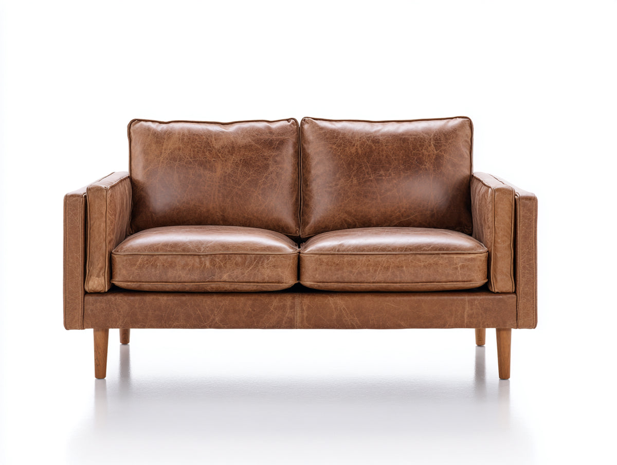 Canapé 2 places - cuir - 165x84x82 cm - marron cognac - style vintage