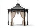 Tonnelle de jardin - Métal-Textile - 300x300x315 cm - Noir-Crème - Style victorien