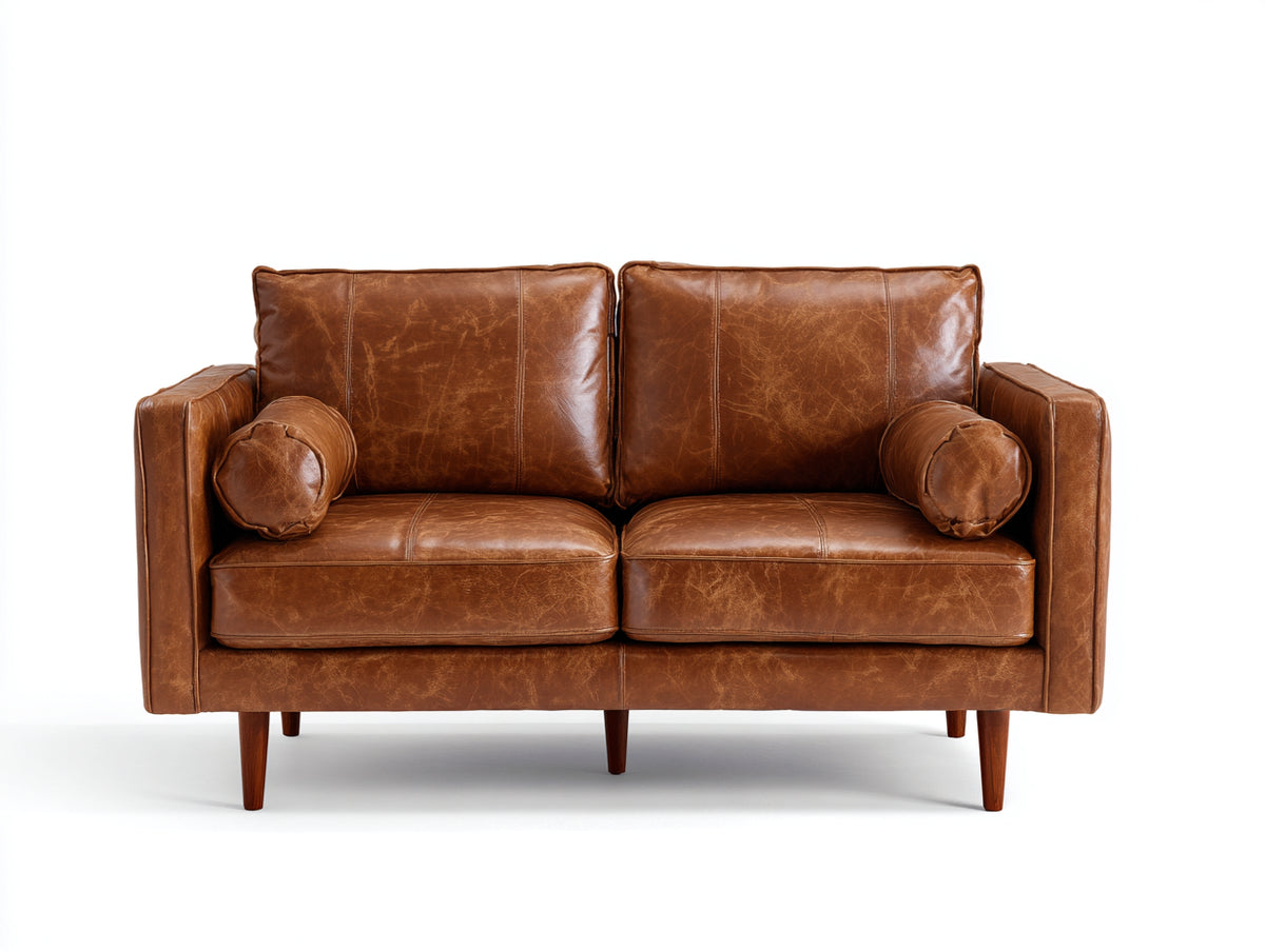Canapé 2 places - cuir - 172x85x84 cm - marron cognac - style rétro