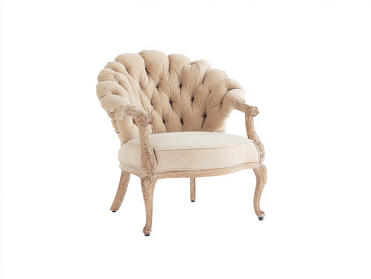 Fauteuil - velours - bois - 78 x 75 x 92 cm - beige-bois naturel - style classique baroque